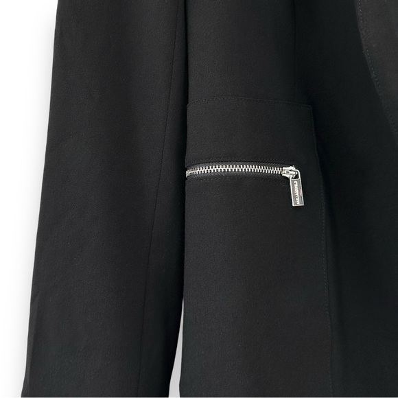 Karl Lagerfeld Black Lapelless Blazer Style Zip Pocket Minimalist Longline Coat - Picture 3 of 6
